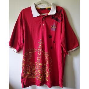 Sean Jean Red Cotton Polo Embroidered Crowns White Collar Street Wear Hip Hop L
